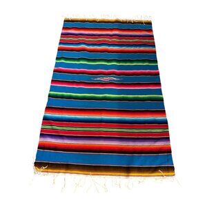 VTG Rainbow Saltillo Serape Hand Woven  Wool Mexican Blanket Fringe wheelchair